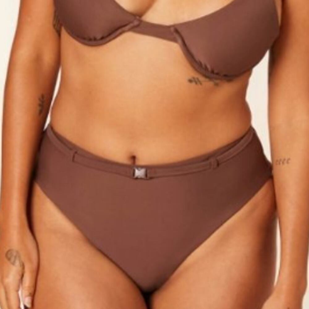 ANDIE SWIM Riviera High Waisted Bikini Bottom Medium Espresso Brown Belted NWT